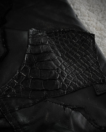 Yasuyuki Ishii Crocodile Leather Patchwork Flared Pants