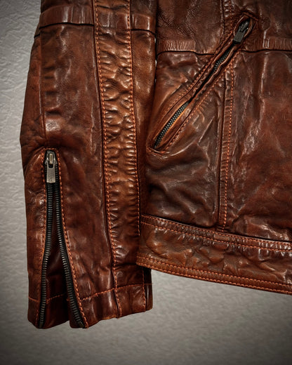 Royal Flash Rust Dyed High Neck Quilted Leather Jacket