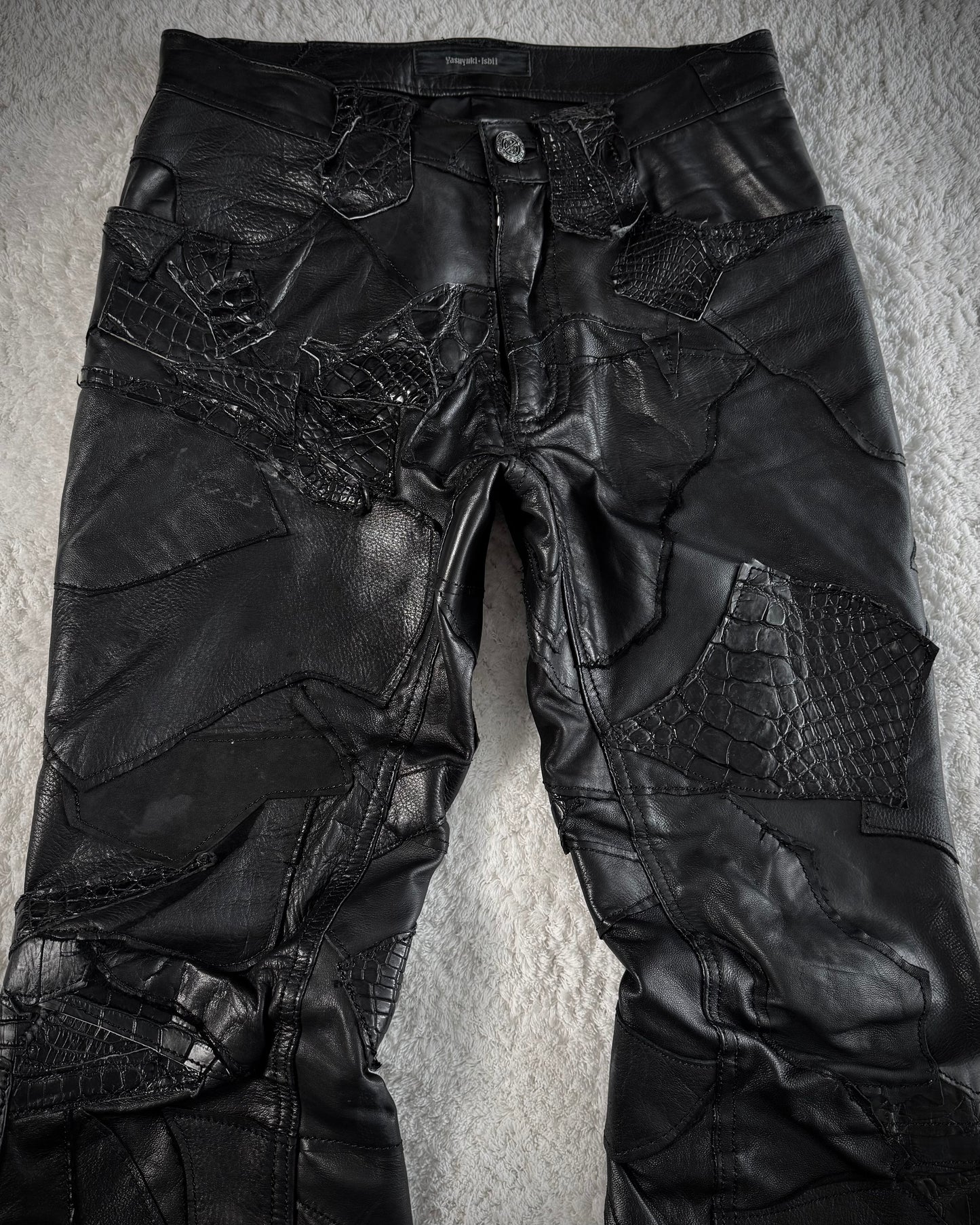 Yasuyuki Ishii Crocodile Leather Patchwork Flared Pants