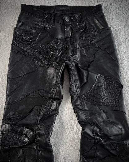 Yasuyuki Ishii Crocodile Leather Patchwork Flared Pants