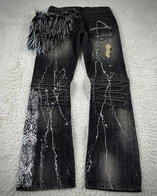 Midas Silver Python Waxed Fur Attachment Bootcut Jeans
