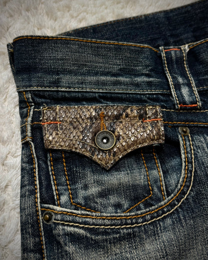 Semantic Design Mud Washed Python Detailed Flared Jeans