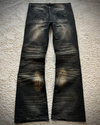 Xfrm Whiskered Paint Splatter Studded Bootcut Jeans