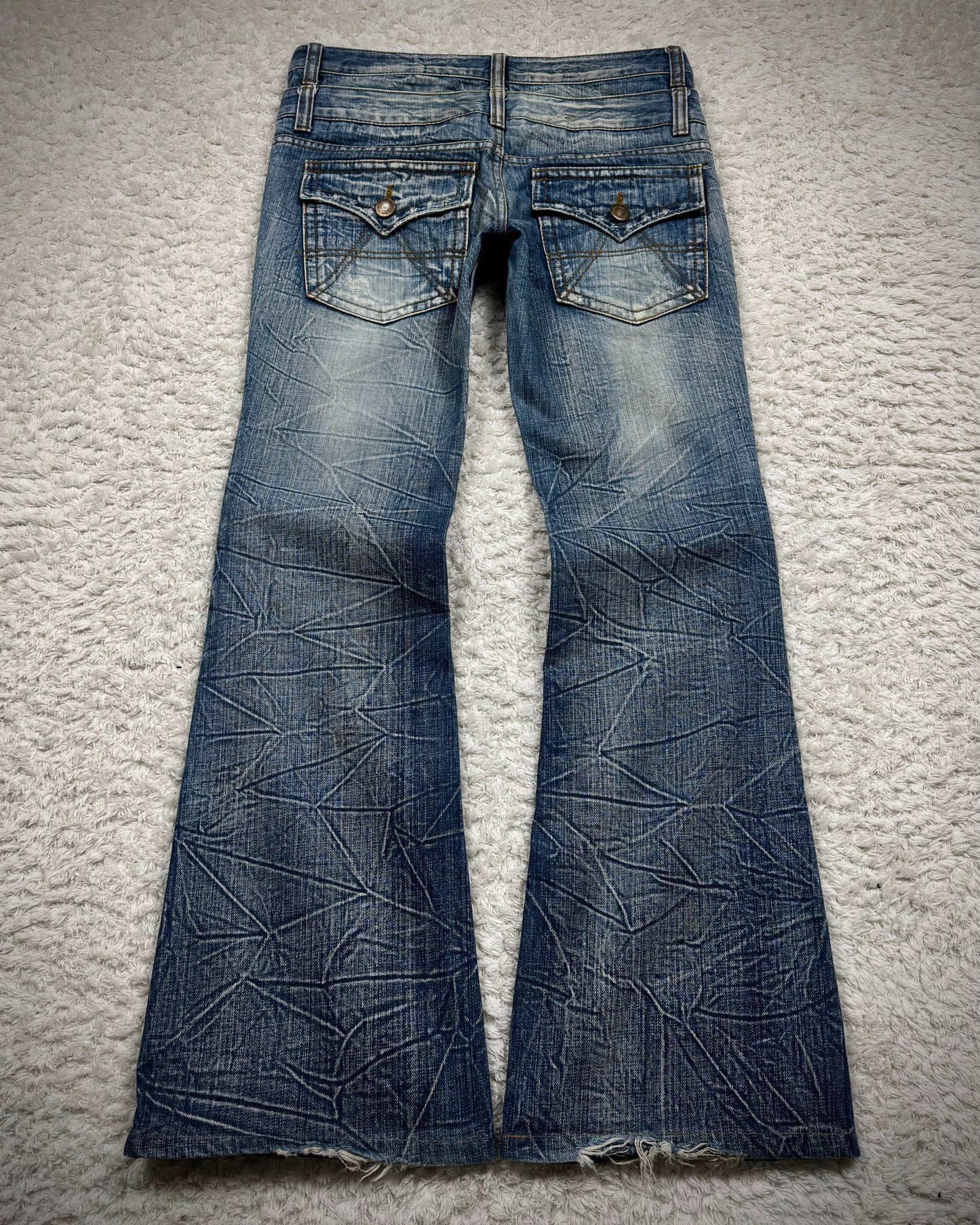 Agate Double Waisted Honeycomb Washed Flared Jeans