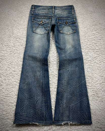 Agate Double Waisted Honeycomb Washed Flared Jeans