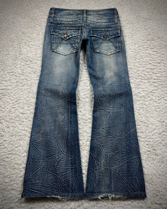 Agate Double Waisted Honeycomb Washed Flared Jeans