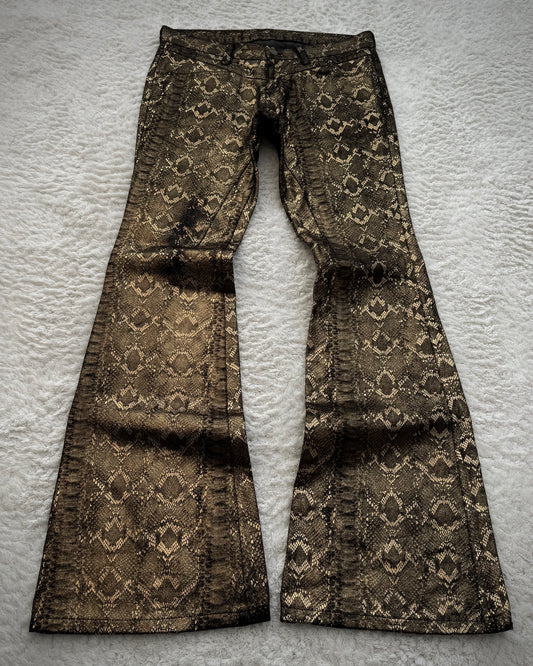 Tornado Mart Golden Snakeskin Pattern Flared Pants