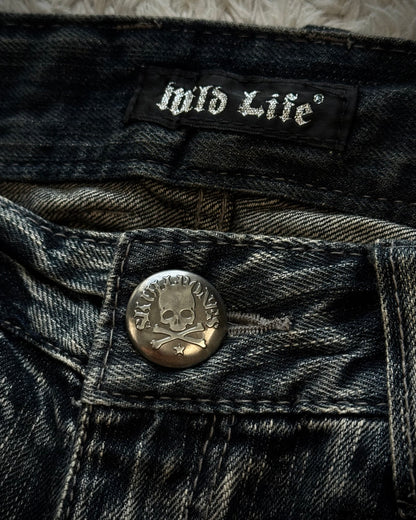 Wild Life Spider Web Honeycomb Washed Flared Jeans