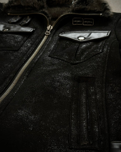 291295=HOMME Luster Textured Full Fur Jacket