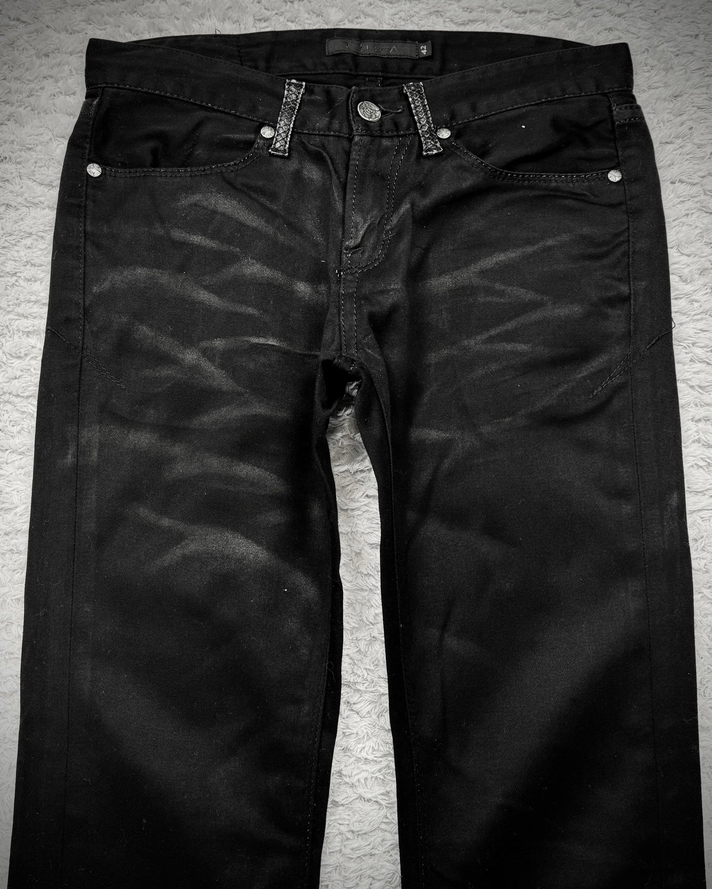 Fuga Python Detailed Clawmarks Waxed Slim Bootcut Pants