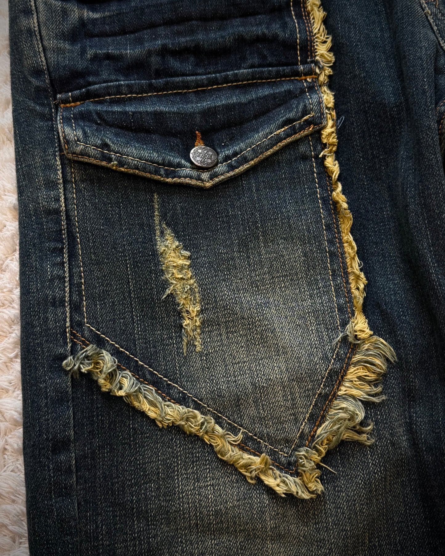 Root Three Fringed Cargo Denim Shorts