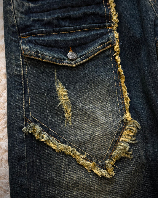 Root Three Fringed Cargo Denim Shorts