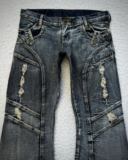 Tornado Mart Multi-Panel Crinkle Washed Flared Jeans