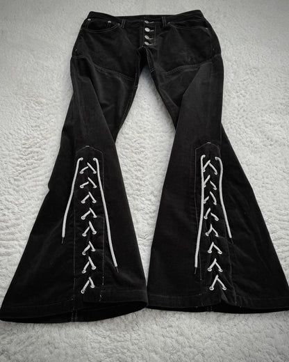 Tornado Mart Croco Pattern Lace Flared Lace Up Pants