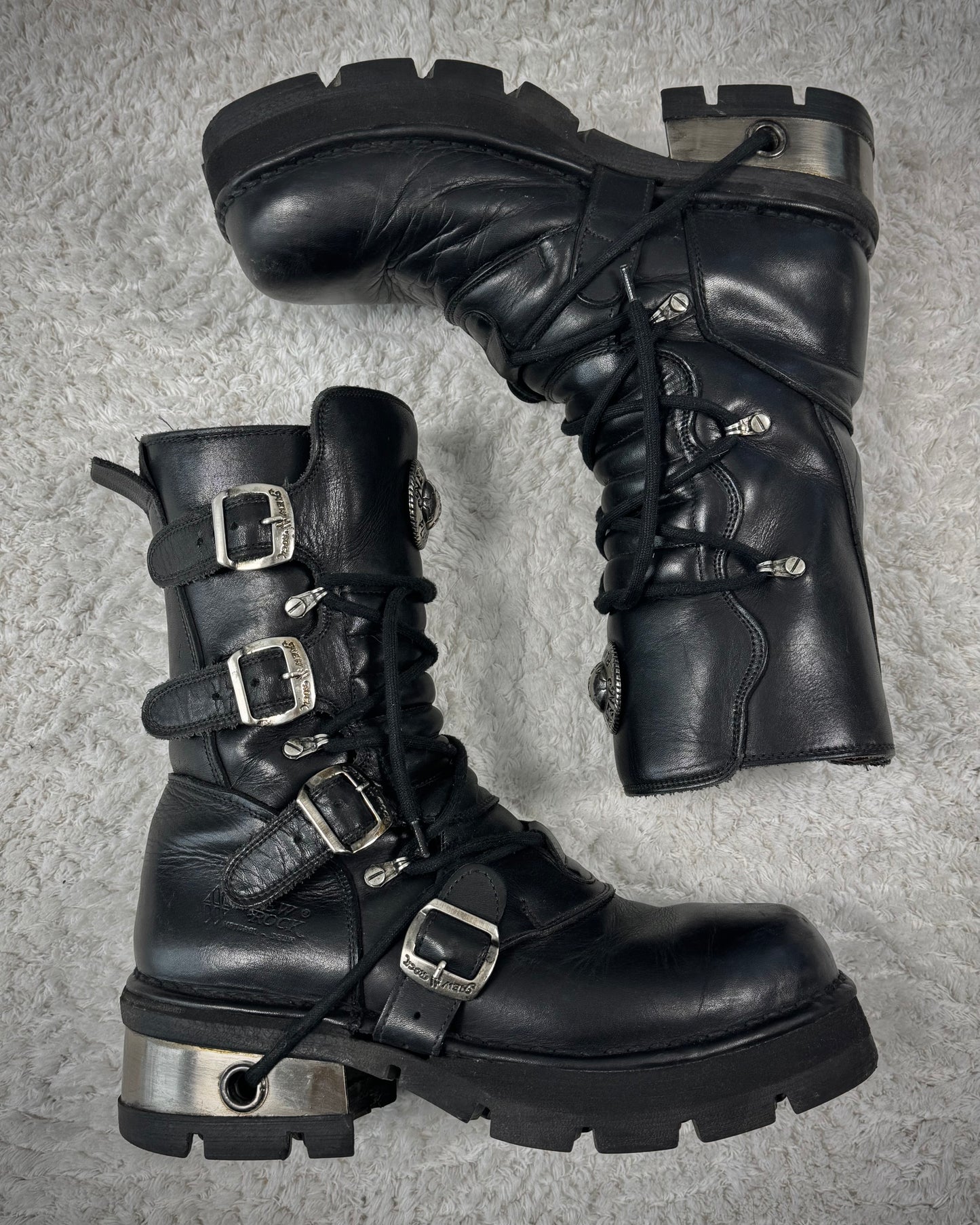 New Rock Laced Steel Heel Leather Boots