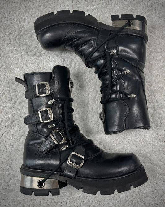 New Rock Laced Steel Heel Leather Boots