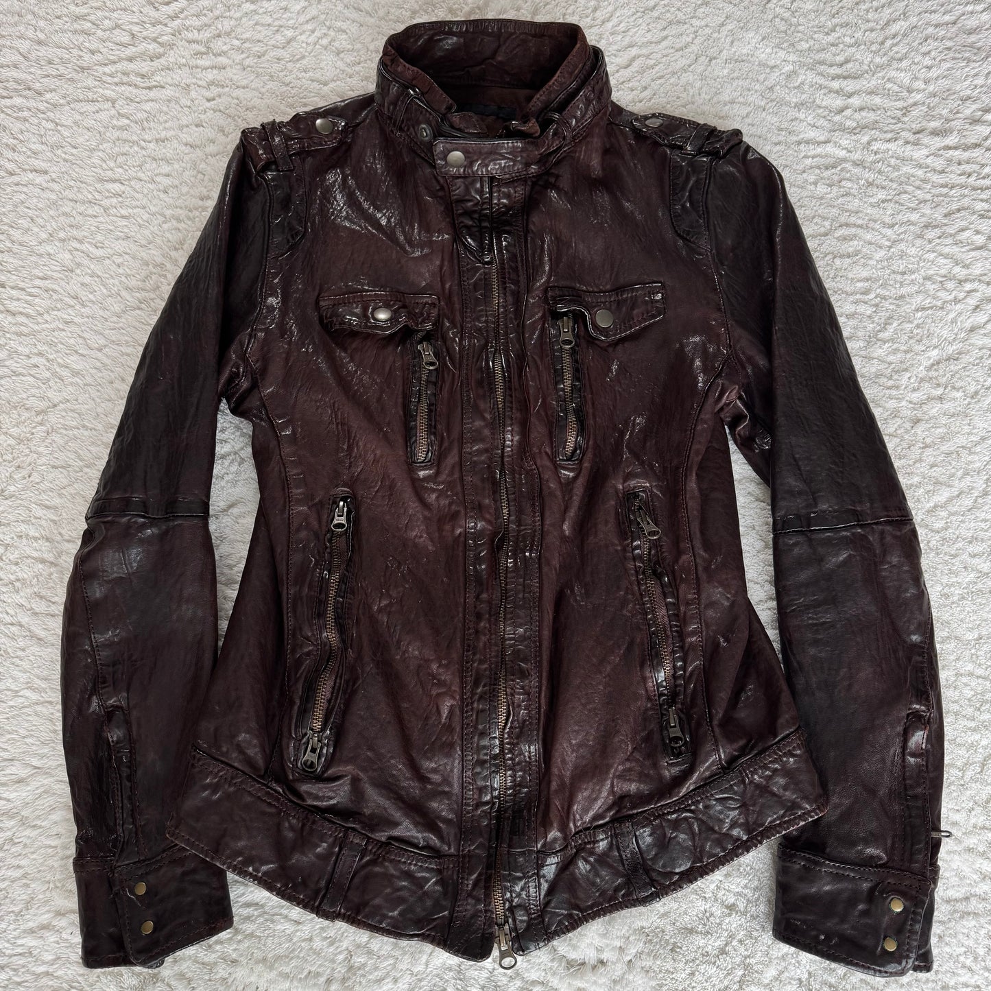 Luva Tram Bordeaux Quilted Sheepskin Leather Jacket