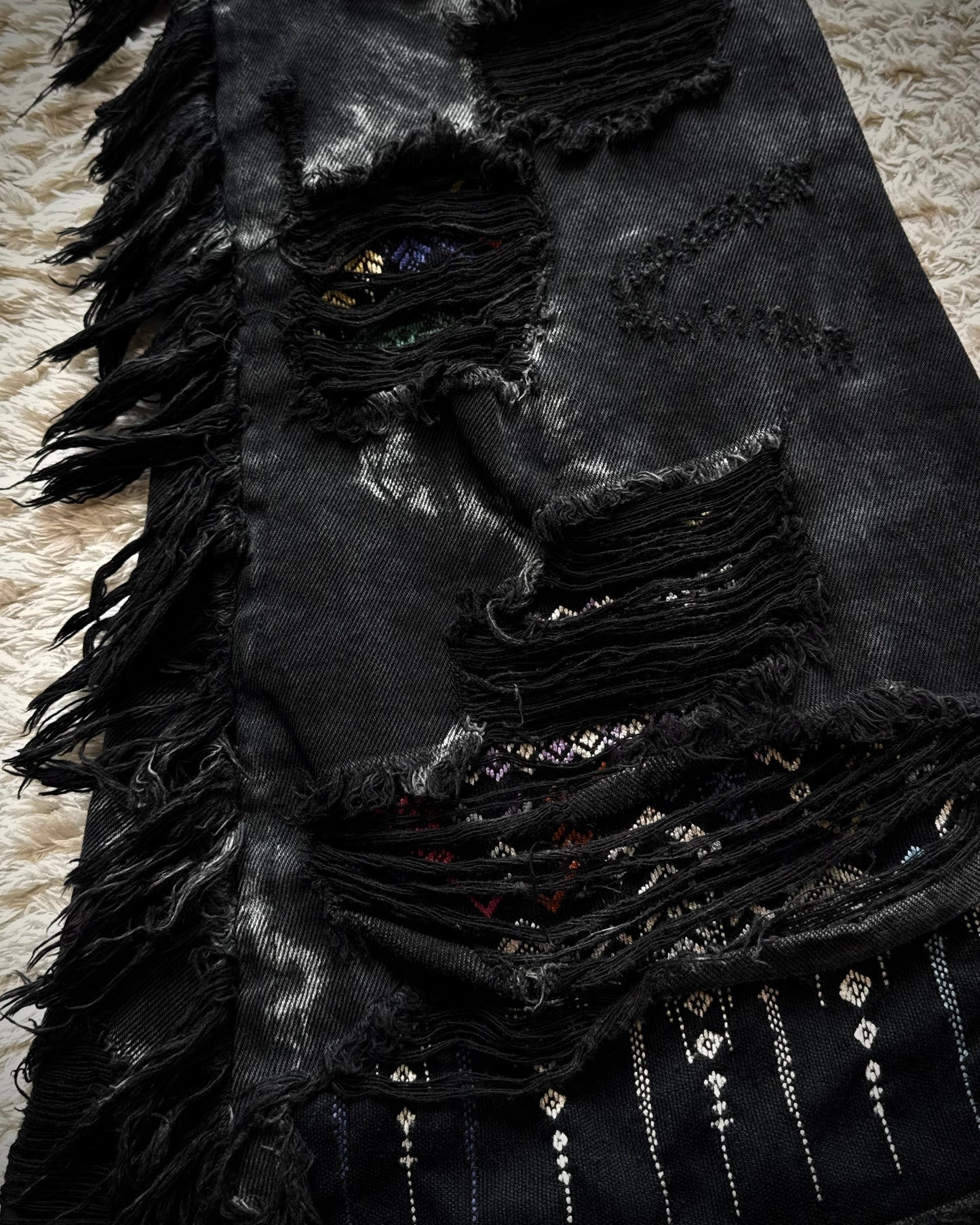 Yasuyuki Ishii Aztec Repaired Fringed Bell Bottom Flared Pants