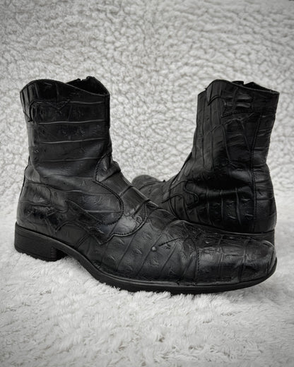 Bata Crocodile Pointed Toe Leather Boots