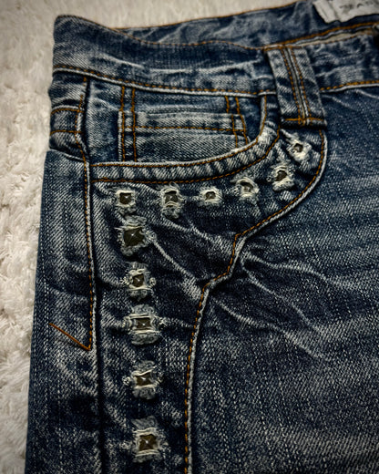 Beast Studded Distressing Flared Jeans