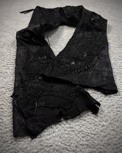 1vfudie “Noir” Scar Stitched Crocodile Leather Bell Bottom Flared Pants
