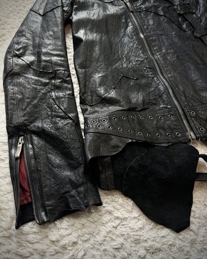 Yasuyuki Ishii Studded Raw Cut Leather Patchwork Jacket