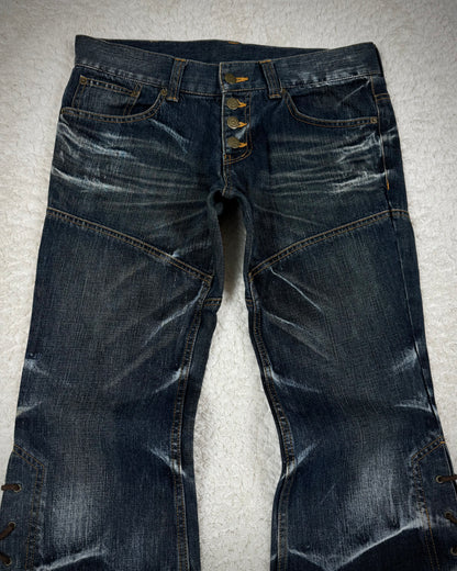 Tornado Mart Whisker Washed Lace Up Flared Jeans