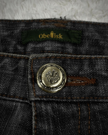 Obelisk Vintage Leather Pocket Flared Jeans