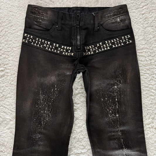 LED Rechwe Veronica Arizona Studded Crack Waxed Flared Jeans