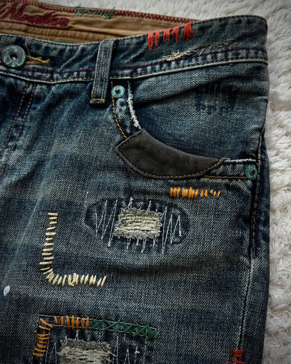 Back Number Scar Stitched Flared Jeans