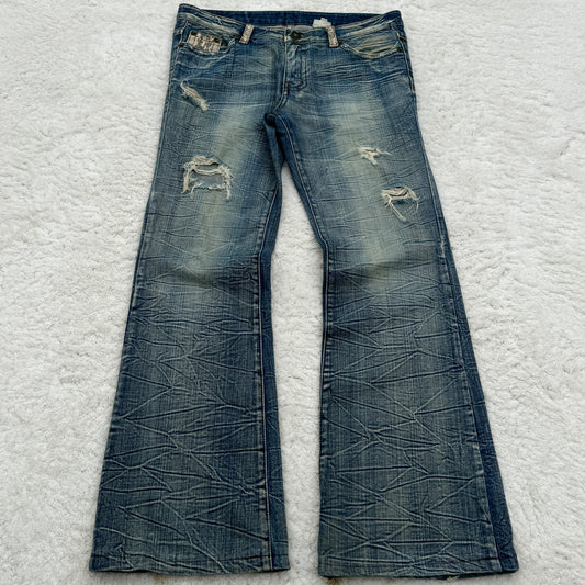 Honeycomb Wash Snakeskin Flared Jeans