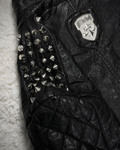 Affliction Spike Studded Metal Badge Leather Jacket