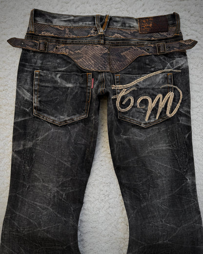 Tornado Mart Python Belted Flared Jeans