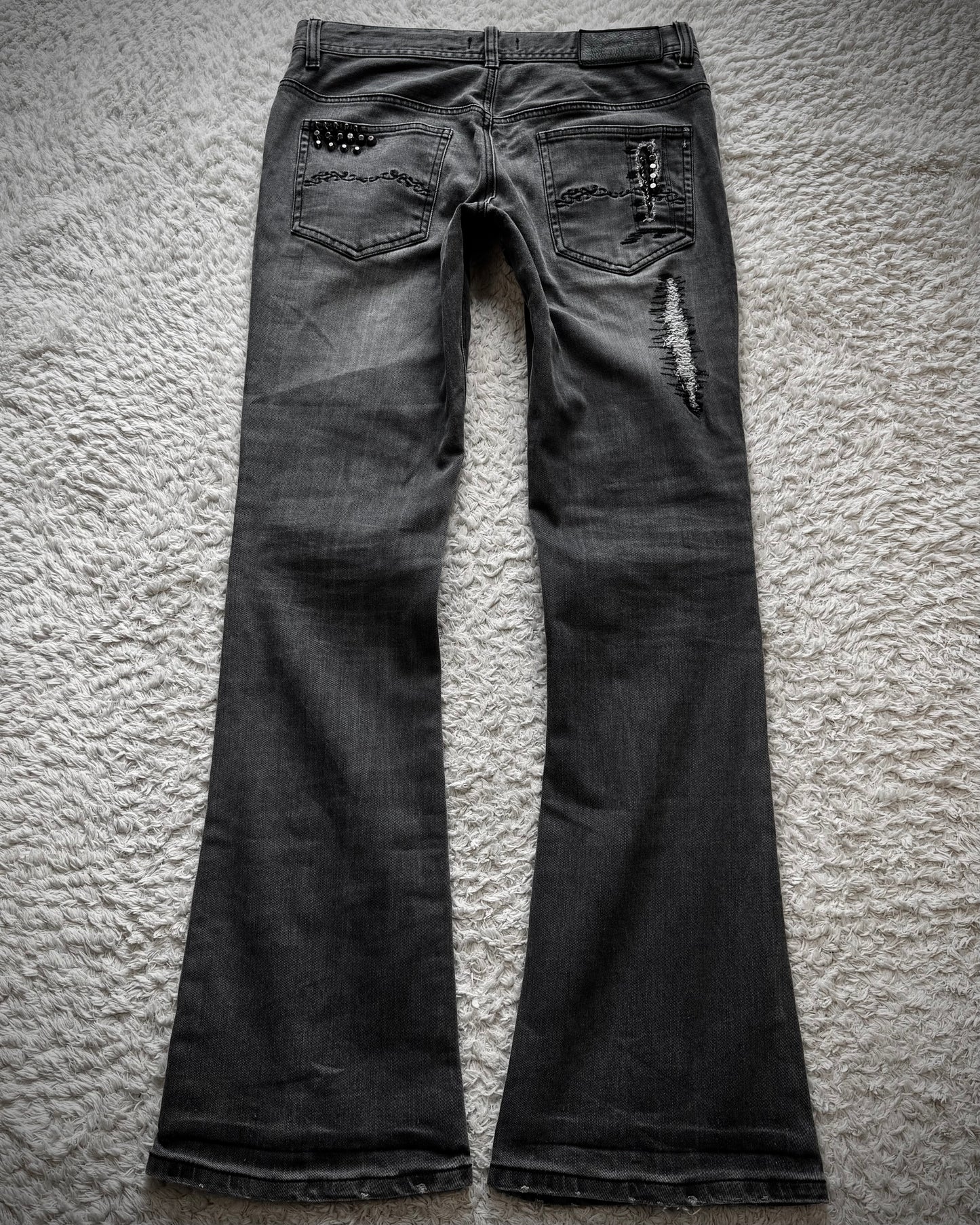 Midas Lace Up Studded Distressing Flared Jeans