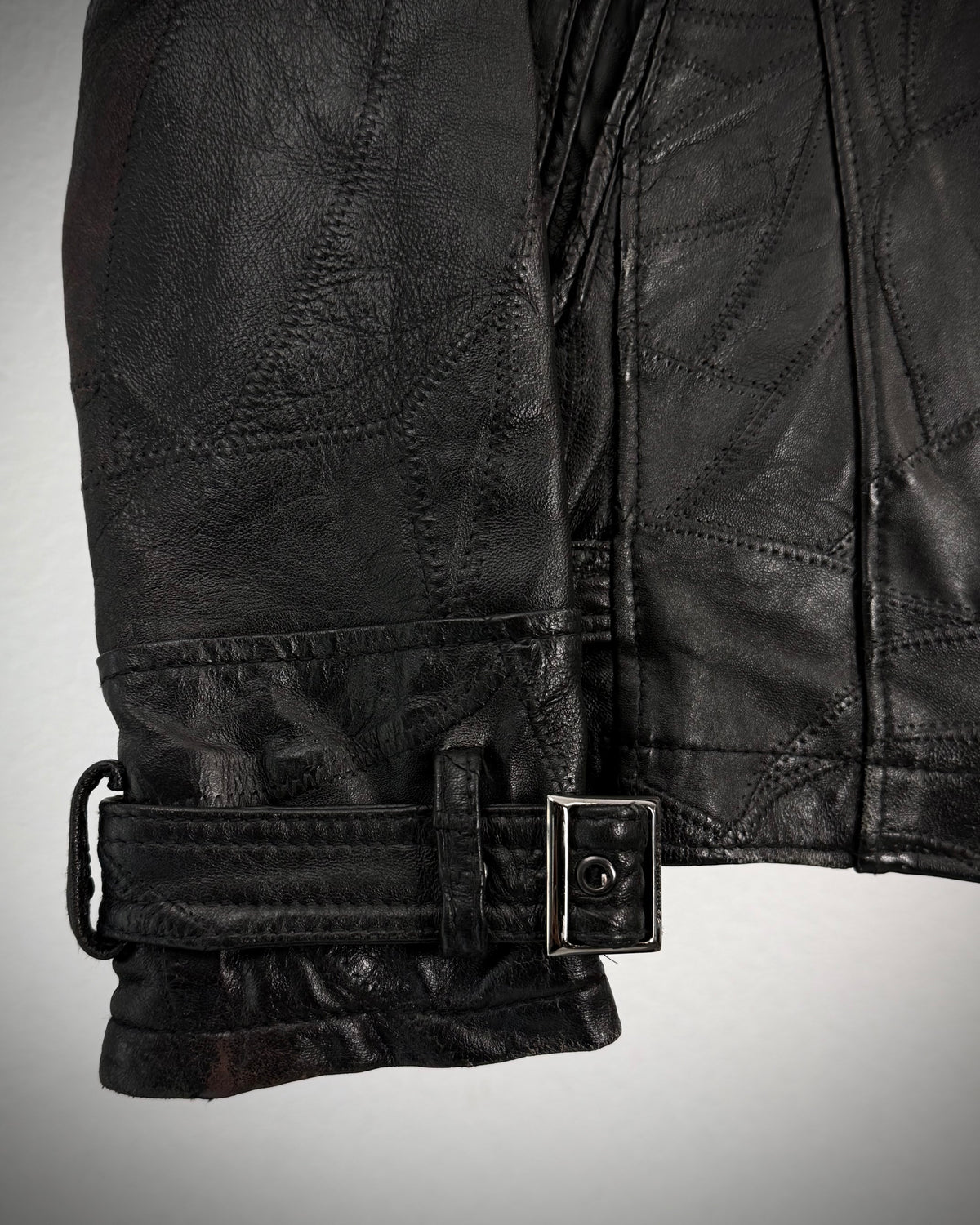 Semantic Design Scar Stitched Leather Patchwork Jacket