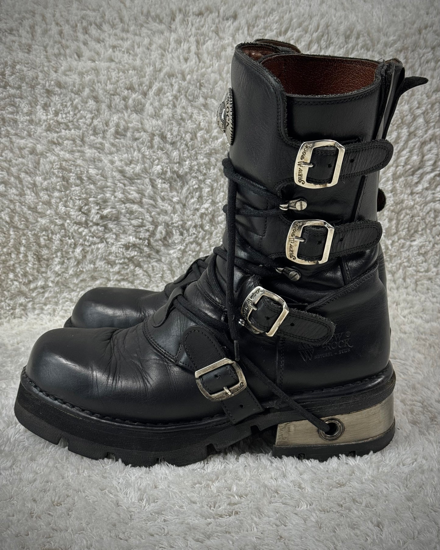 New Rock Laced Steel Heel Leather Boots