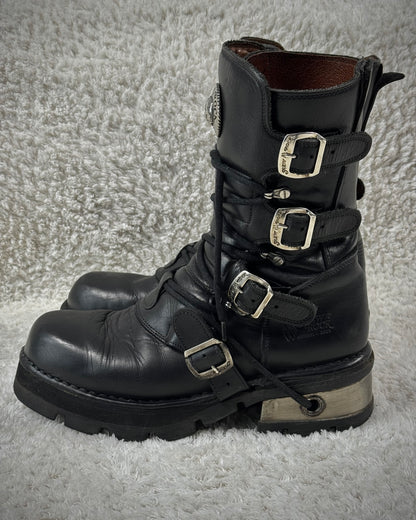 New Rock Laced Steel Heel Leather Boots