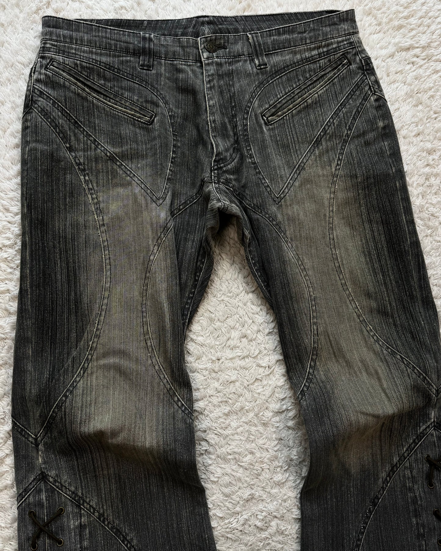 Tornado Mart Mud Washed Lace Up Flared Jeans