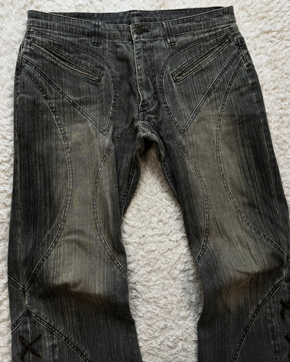 Tornado Mart Mud Washed Lace Up Flared Jeans