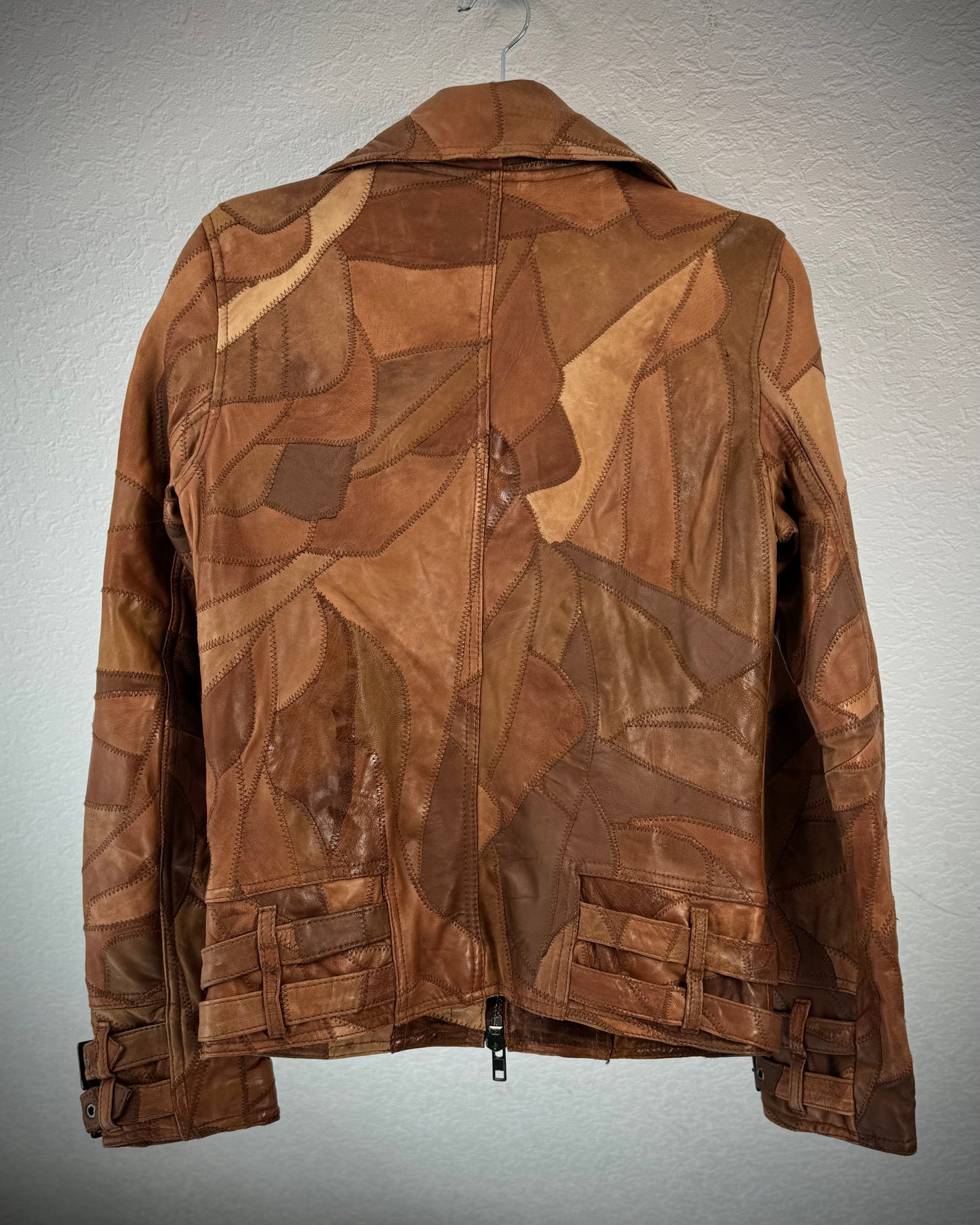 All The Way Scar Stitched Patchwork Leather Jacket