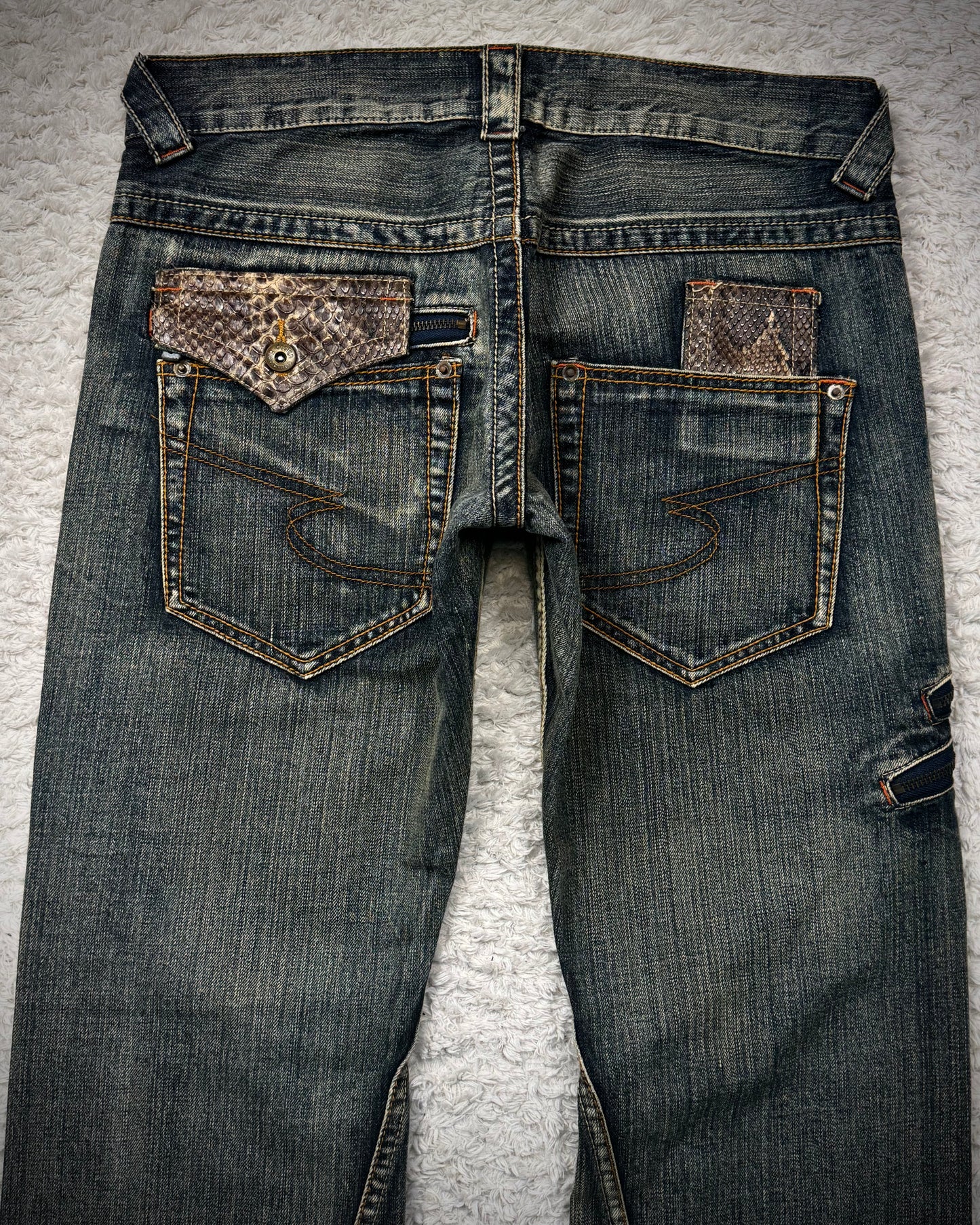 Semantic Design Python Detailed Spiral Flared Jeans