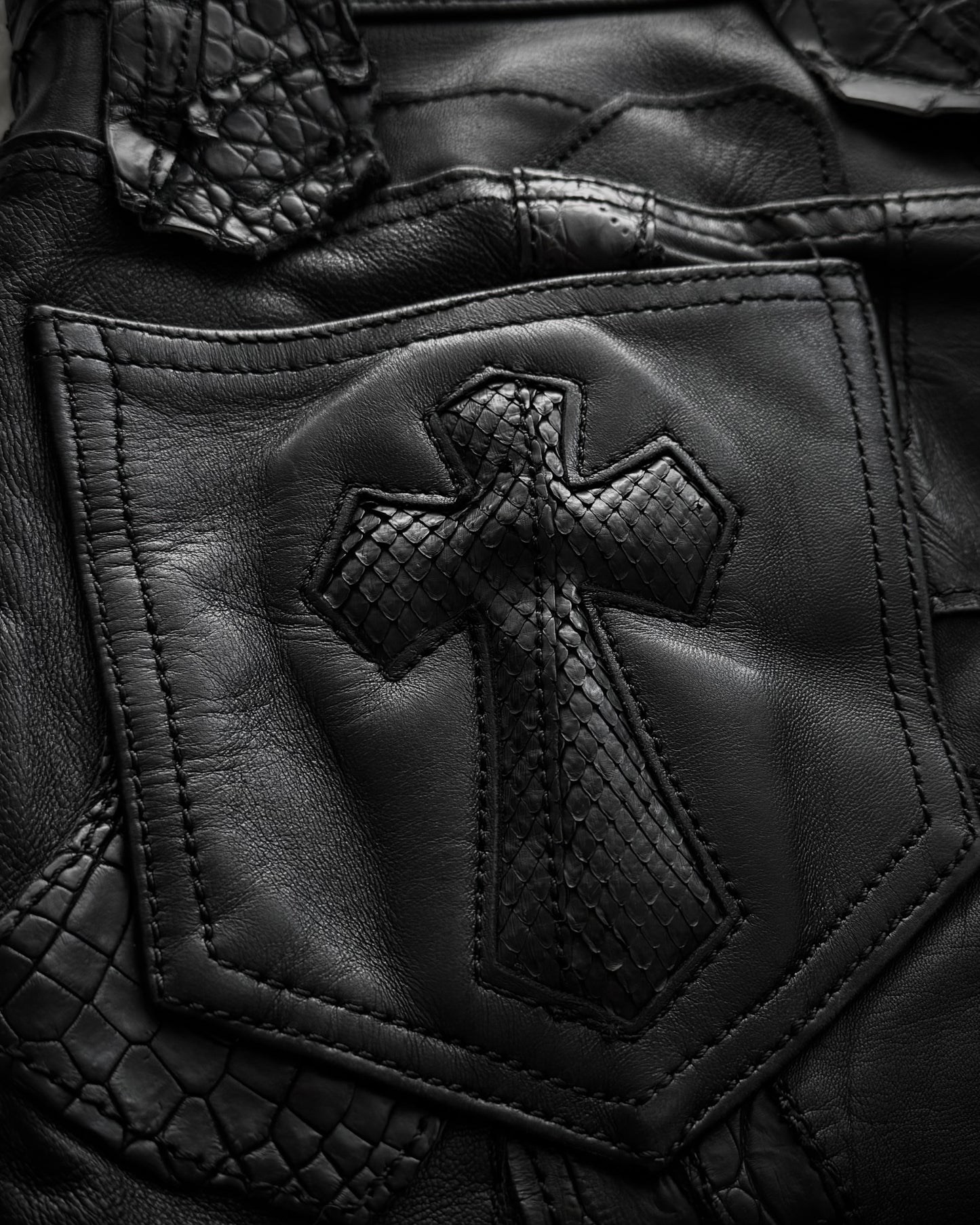 Yasuyuki Ishii Crocodile Leather Patchwork Flared Pants