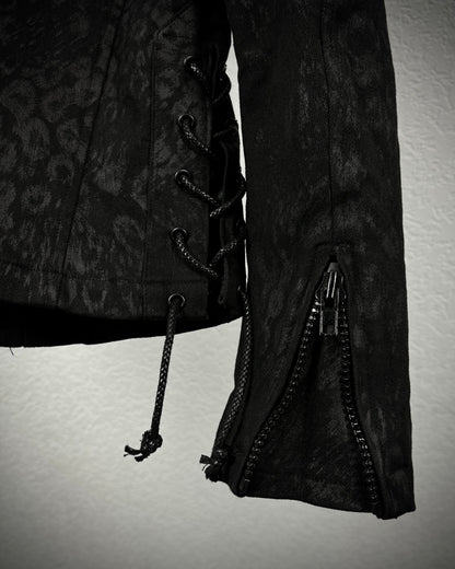 By The R Leopard Waxed Studded Lace Up Biker Jacket