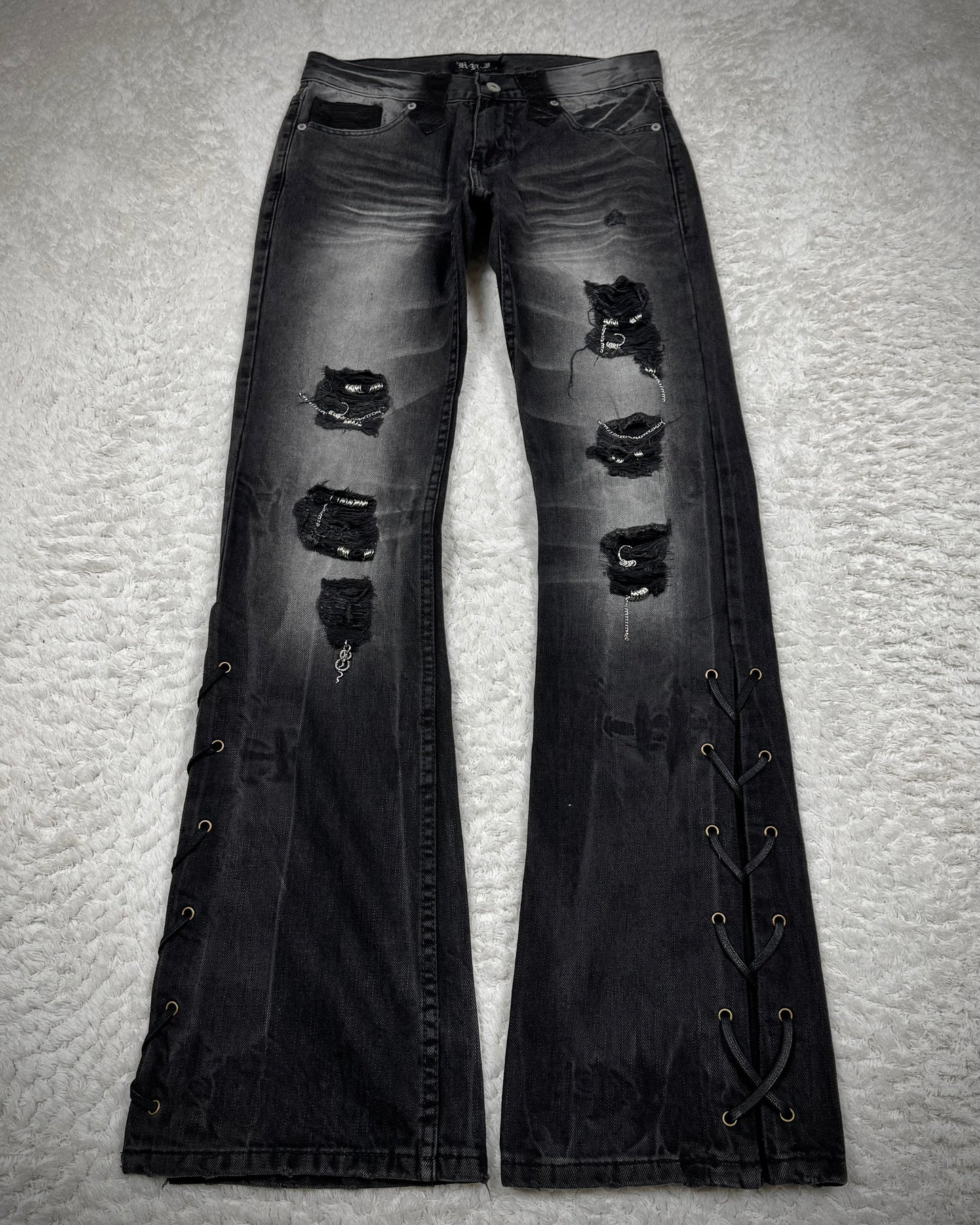 K.U.I Pierced Python Detailed Lace Up Flared Jeans
