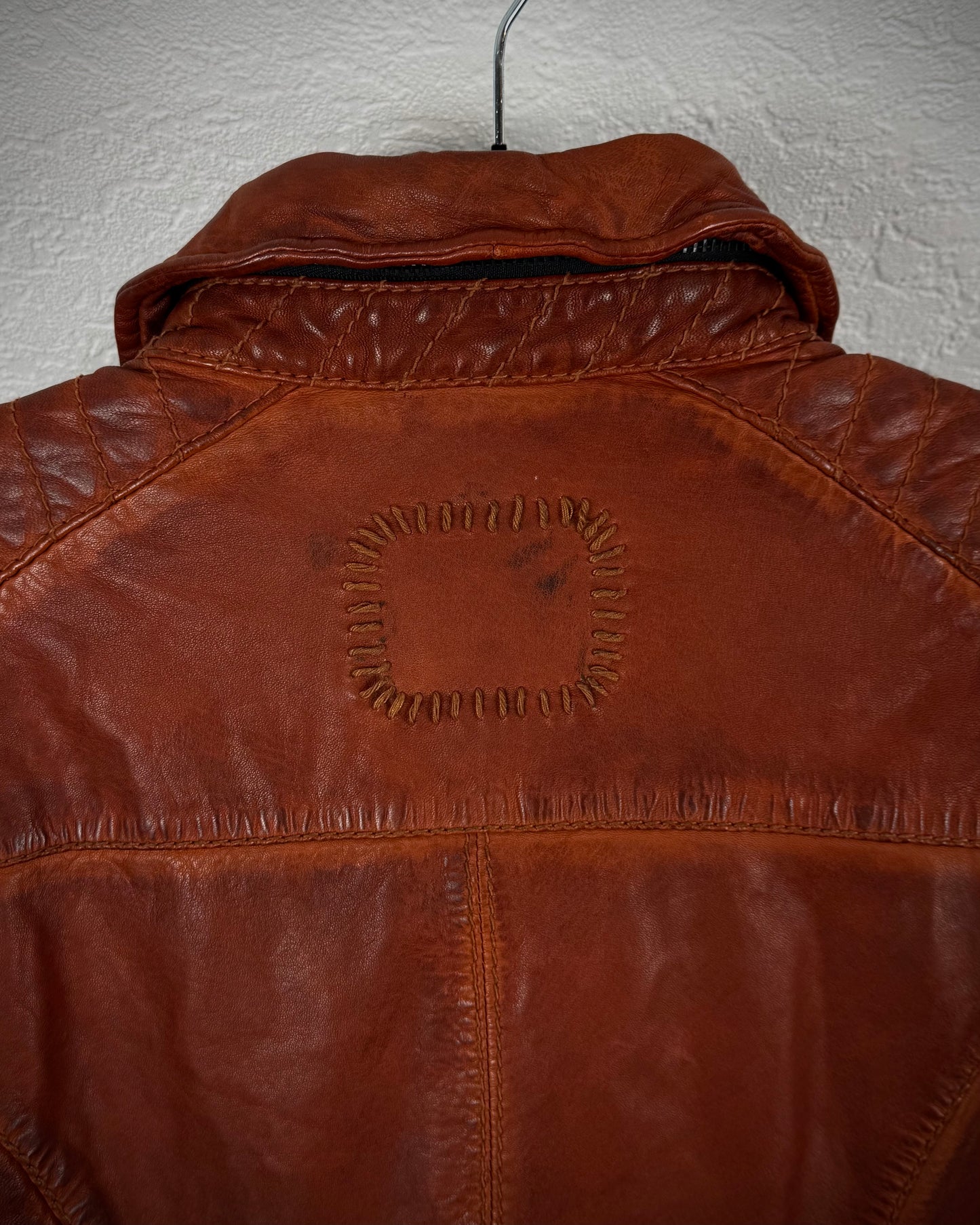 Tigha Rusty Red Transformable Leather Biker Jacket