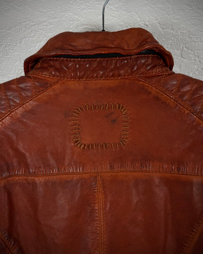 Tigha Rusty Red Transformable Leather Biker Jacket