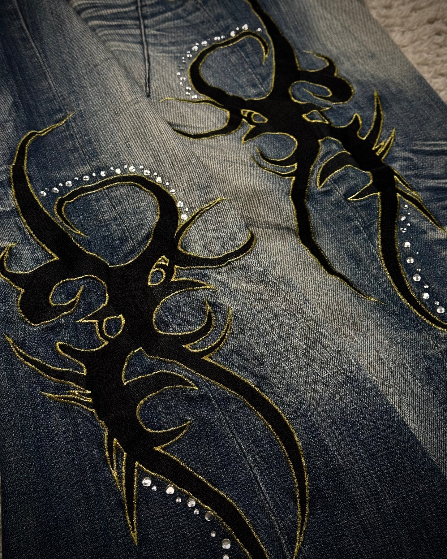 Tornado Mart Tribal Embroidery Clawmarks Flared Jeans