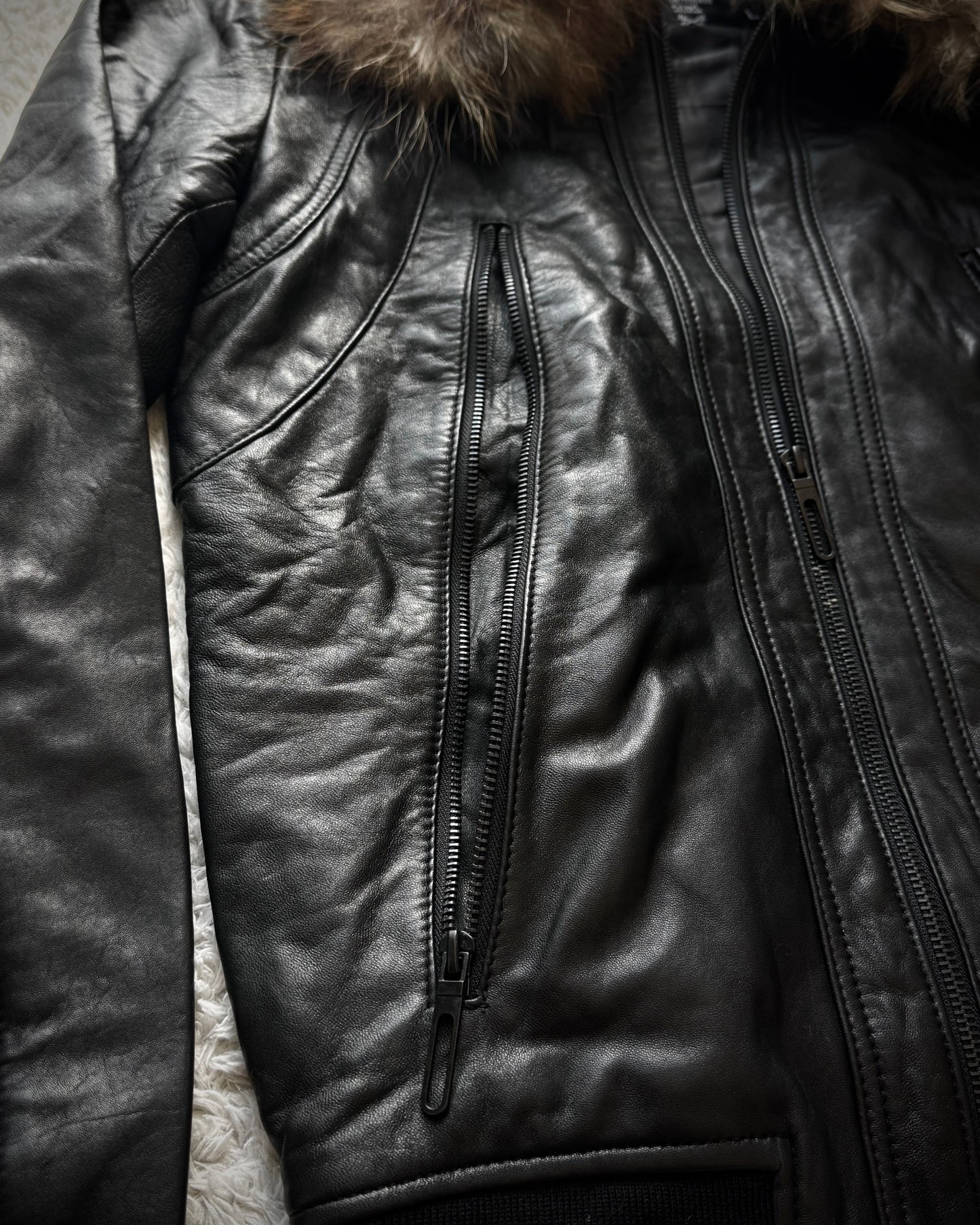 Otani Hikaku Chunky Fur Collar Leather Jacket