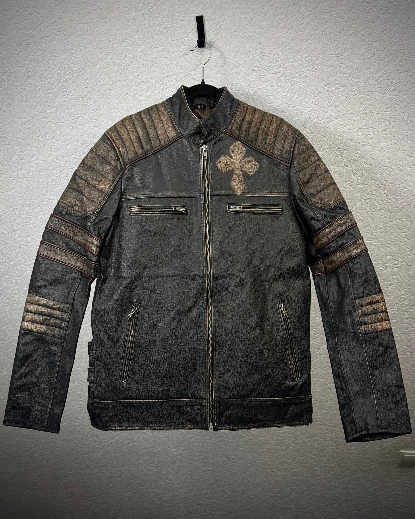 “Live To Ride” Cross Vintage Leather Biker Jacket