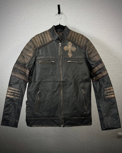 “Live To Ride” Cross Vintage Leather Biker Jacket